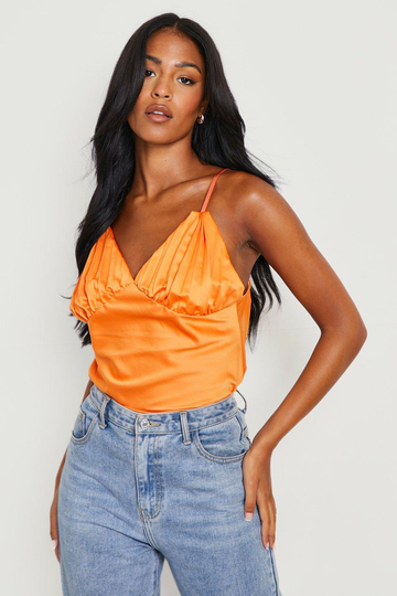 Tall - Plisserat Linne Med Kupor, Orange