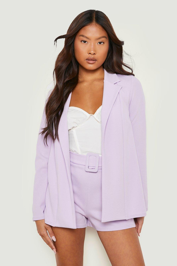 Petite - Kavaj Och Kostymshorts Med Bälte, Purple