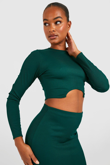 Tall - Basic Långärmad Topp Med Cut-Out, Green