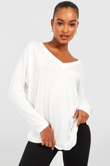 Tall - Oversize Långärmad Topp, White