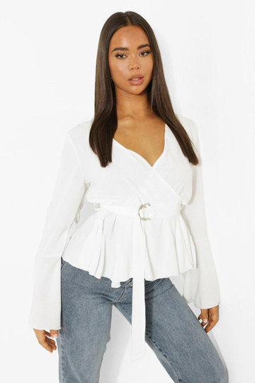 Blus Med Bälte Och Utsvängd Ärm, White