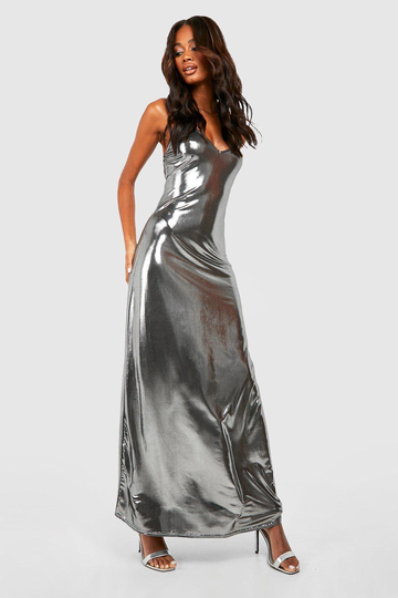 Långklänning Med Metalliceffekt, Grey