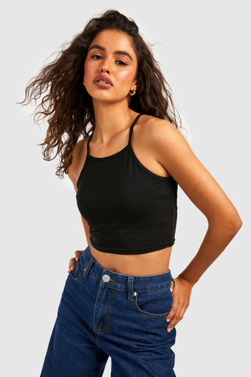Crop Top I Bomullsmix Med Brottarrygg, Black