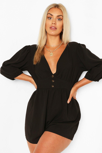Plus - Romper Med Knappar, Black