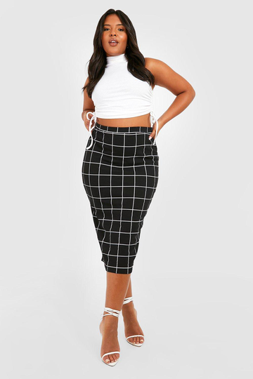 Plus Rutig Midikjol, Black