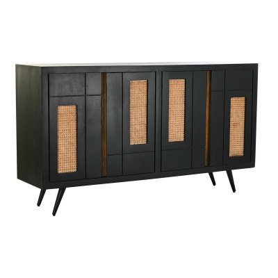 Skänk DKD Home Decor Svart Rattan Mangoträ (160 x 40 x 90 cm)