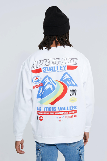 Oversized Sweatshirt Med Tryck På Ryggen, White