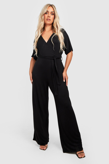 Plus Basic Jumpsuit I Jersey Med Omlott, Black