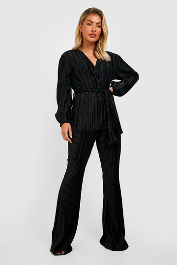 Plisserad Blus Med Knytdetalj Och Volymärm, Black