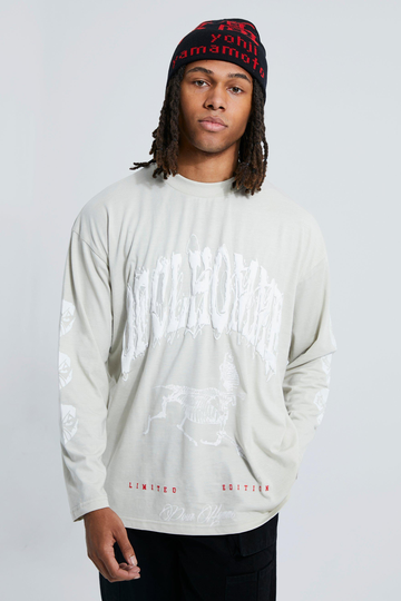 Oversized Långärmad T-Shirt Med Tryck