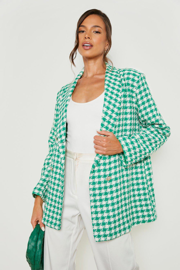 Premium Hundtandsmönstrad Kavaj I Bouclé, Green