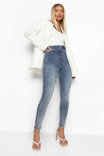 Basic Jeggings I Tvättad Denim, Blue
