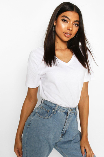 Tall - Basic Figursydd T-Shirt Med V-Ringning, White