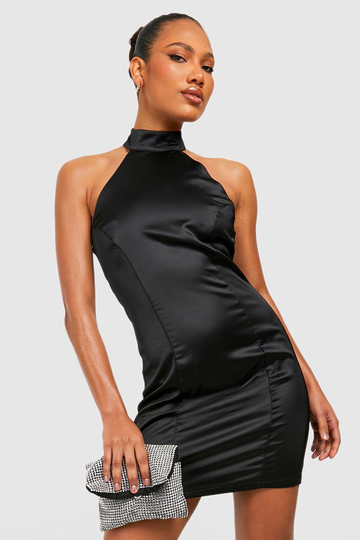 Kort Klänning I Satin Med Kedjor, Black