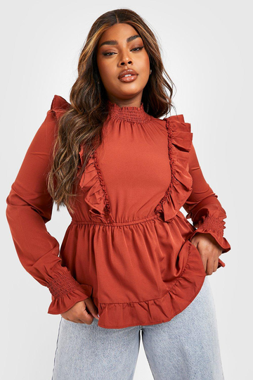 Plus - Blus Med Volanger, Brown