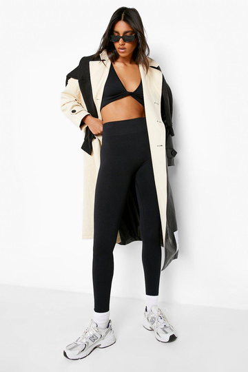 Sömlösa Ribbade Leggings Med Hög Midja, Black