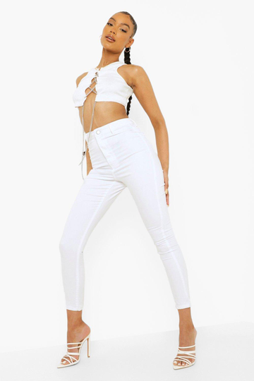 Disco Jeans Med Hög Midja, White