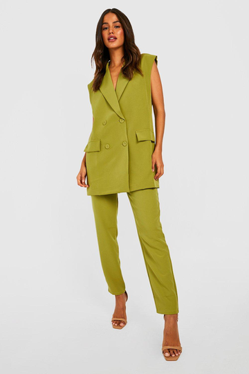 Kostymbyxor I Slim Fit Med Hög Midja, Green