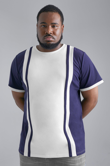 Plus - Mjuk T-Shirt I Slim Fit Med Paneler, Blue