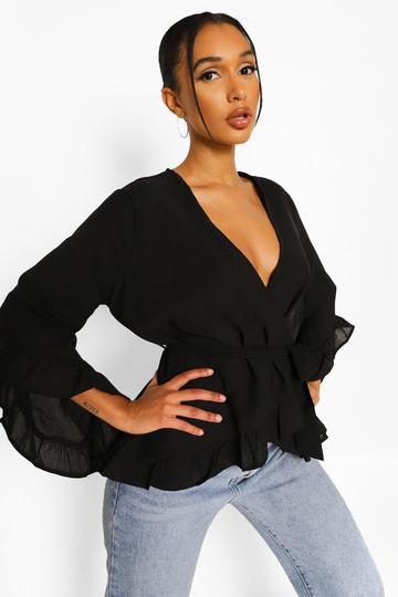 Omlottblus Med Volanger, Black