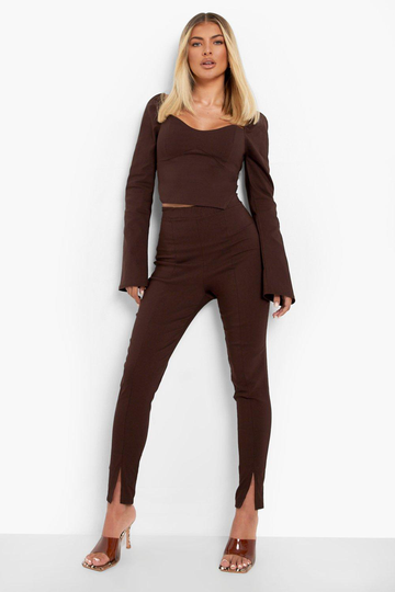 Byxor I Skinny Fit Med Stretch Och Slitsar, Brown