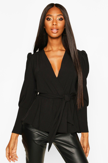Omlottblus Med Puffärm, Black