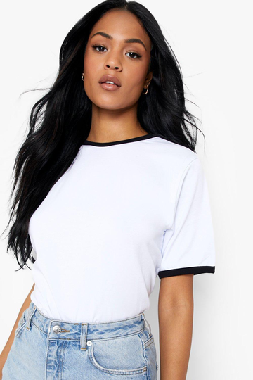 Tall - T-Shirt I Återvunnet Tyg Med Kantband, White