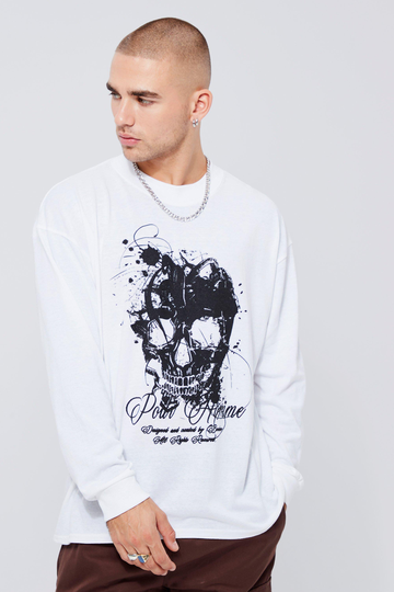 Homme Oversized Långärmad T-Shirt, White