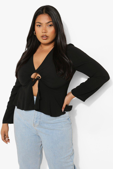 Plus - Blus Med Dekorativ Ring, Black
