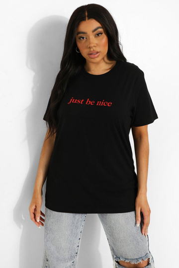 Plus - Be Nice T-Shirt Med Slogan, Black