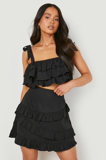 Petite - Volangtopp Och Minikjol, Black