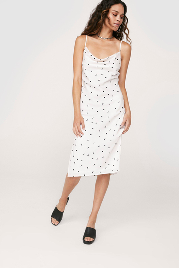 Prickig Midiklänning Med Slits, White