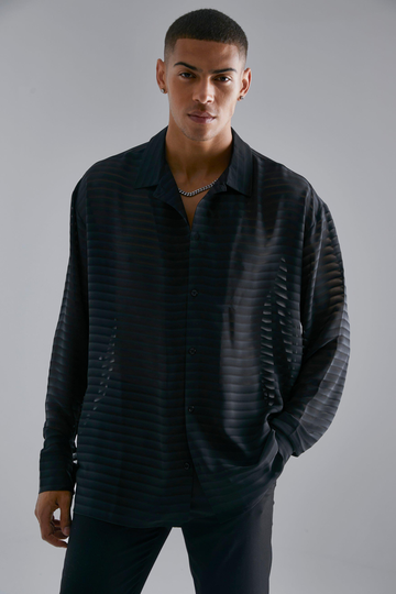 Oversized Långärmad Skjorta I Chiffong, Black