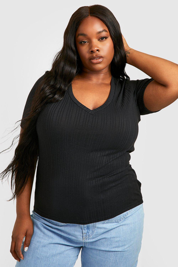 Plus - Ribbad T-Shirt, Black