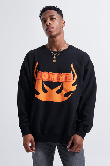 Homme Oversized Sweatshirt Med Tryck, Black