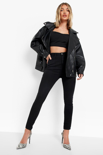 Skinny Jeans Med Hög Midja, Black