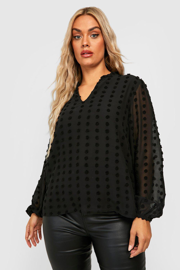 Plus Knytblus Med Struktur, Black