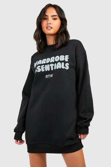 Wardrobe Essentials Sweatshirtklänning Med Tryck, Black