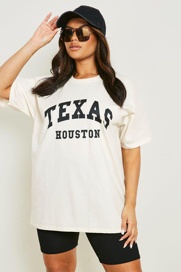 Plus - Texas Överfärgad T-Shirt, White