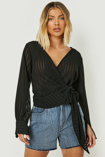 Randig Blus Med Omlott, Black