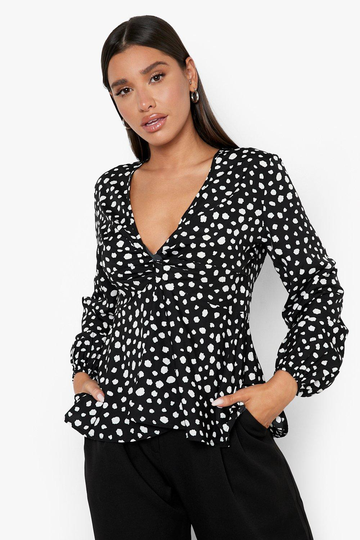 Mönstrad Topp Med Tvinnad Detalj, Black