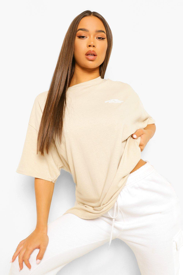 Limited Edition Oversize T-Shirt Med Tryck, Beige