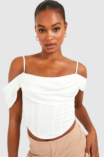 Tall Draperad Korsett-Topp I Satin, White