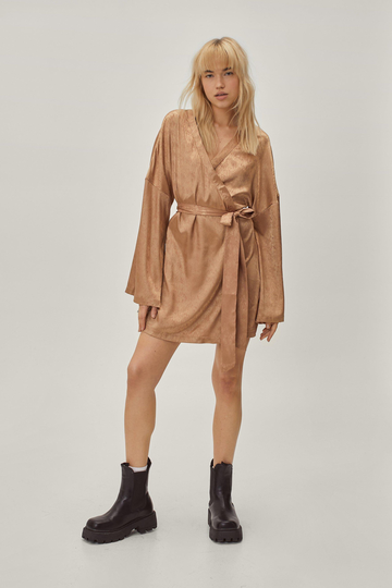 Kort Omlottklänning I Satin, Bronze