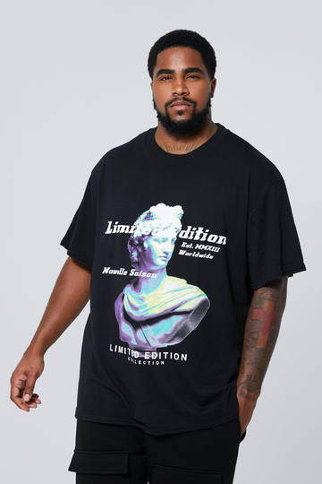 Plus Homme T-Shirt Med Tryck, Black