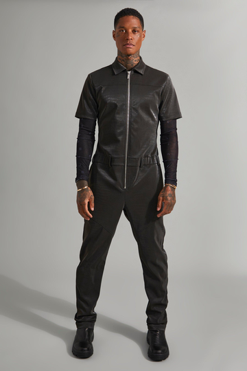 Boilersuit I Pu Med Krokodilskinnseffekt, Grey