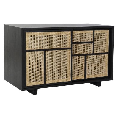 Skänk DKD Home Decor Naturell Svart MDF Rattan Paulowniaträ (80 x 38 x 50 cm)