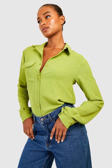 Tall - Satinskjorta I Utilitystil, Green