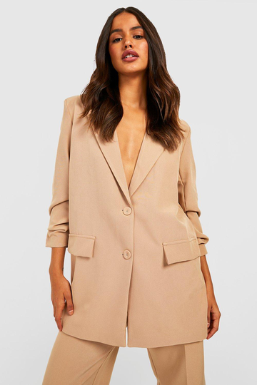 Kavaj Med Rynkade Detaljer, Beige