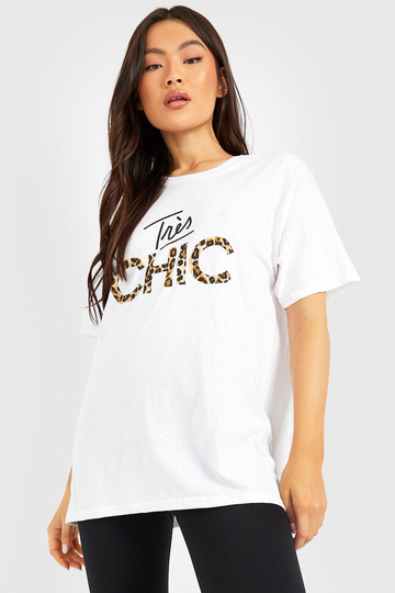 Très Chic Oversized T-Shirt Med Tryck, White